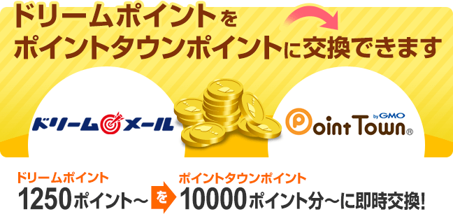 ドリームポイントをポイントタウンポイントに交換できます。