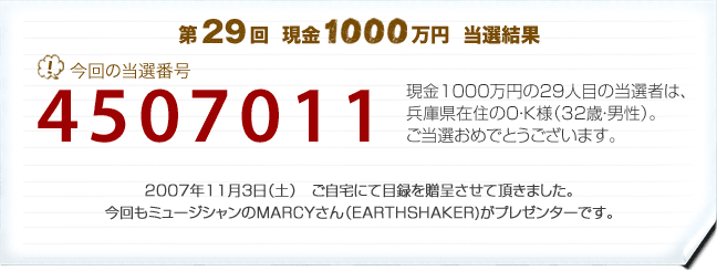 第29回 現金1000万円プレゼント 当選結果